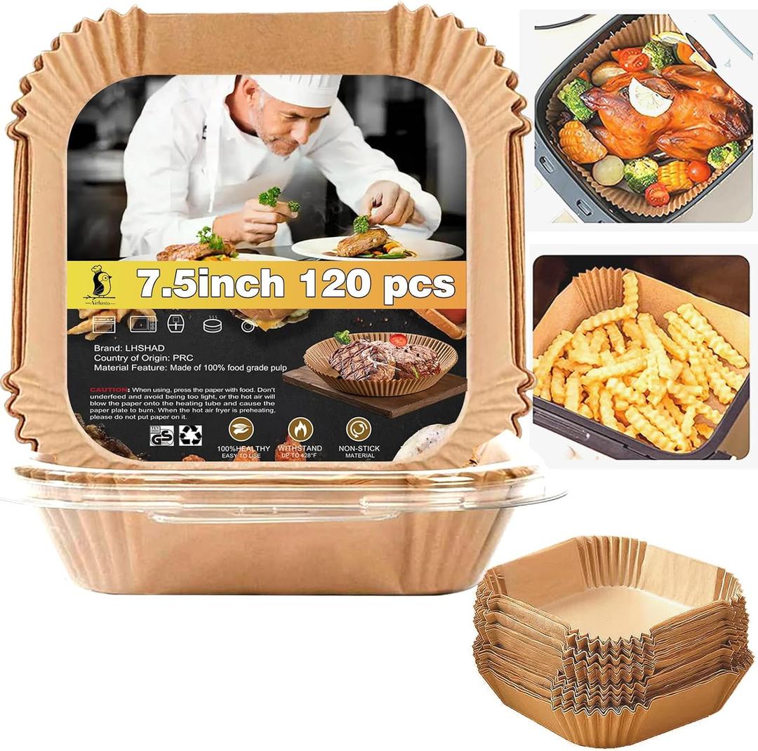 4 qt Air Fryer Liners, Chefman Air Fryer Liners, Disposable 4qt Air Fryer Liner for Chefman TurboX 4-in-1& 4.5 QT Cuisinart Airfryer, Non-stick Parchment Paper for Frying, Baking- Unbleached(120Pcs)