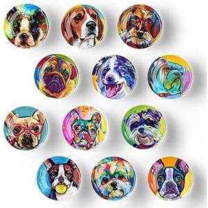12pcs Fridge Magnet Glass Strong Magnetic Refrigerator Magnet,Oil Painting Dog Fridge Magnets Decoration for Crafts,Fridge Magnets for Kitchen, School,Office Whiteboard, Cabinet and Dishwasher