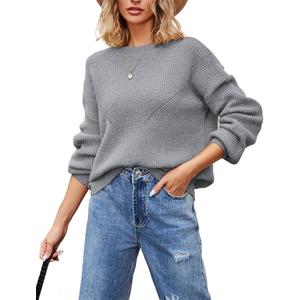 Xzeit Sweaters for Women Solid Color Fall Winter Fashion Pullover Tops Chunky Knit Loose Fit Sweater Long Sleeve Jumper Gray XL