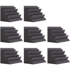 8 Pack - Bass Traps Acoustic Foam Corner, 8''x8''x12'' Black Bass Traps Corner Studio Foam, High Density and Fire-Proof Bass Traps Acoustic Panels Recording Studio Acoustical Treatments