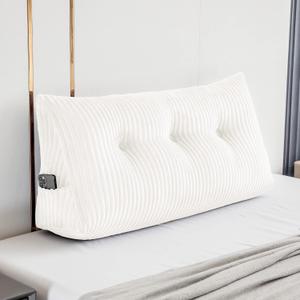 Large Triangular Headboard Wedge Bed Rest Reading Pillow Backrest Positioning Support Bolster Cushion with Removable Cover (White, Twin: 39x8x20 Inches)