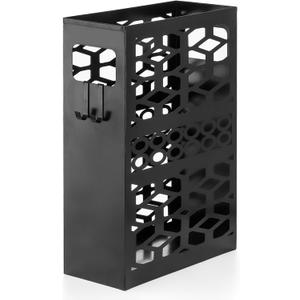 ZENFUN Rectangle Metal Umbrella Stand with 2 Hooks, Entryway Umbrella Holder & Walking Cane Storage, Umbrella Organizer Freestanding for Home, Office, Hotel, Black