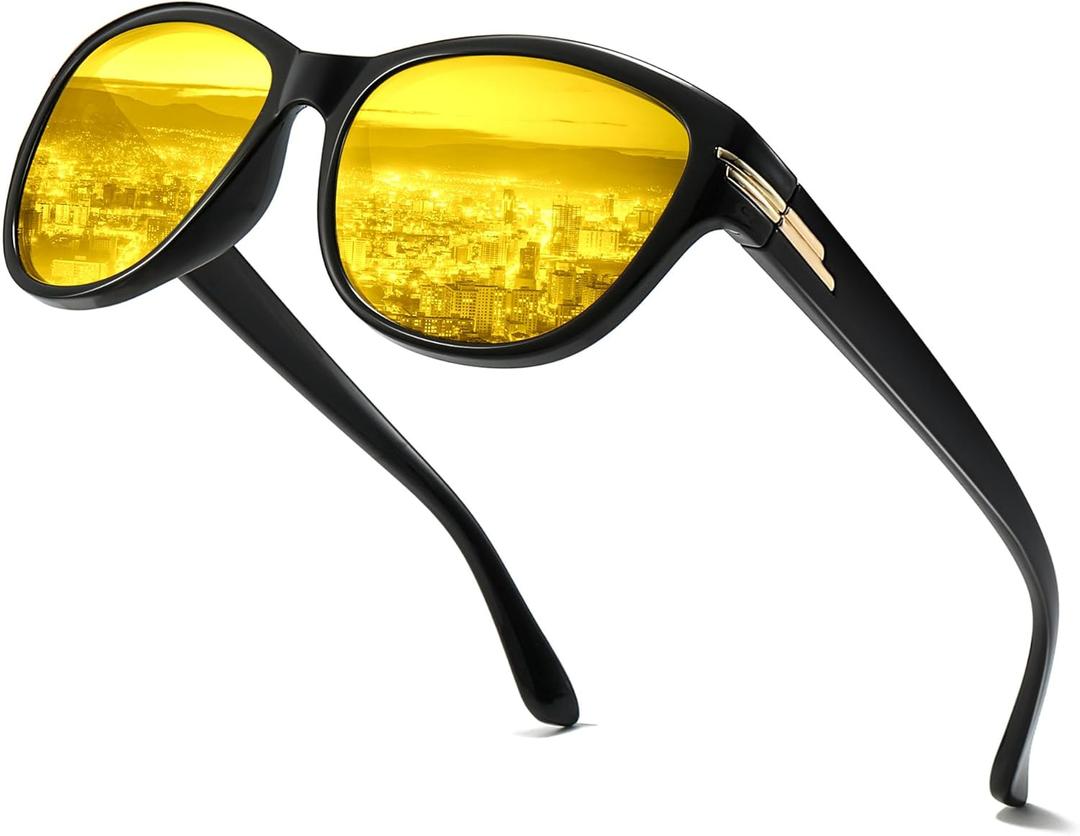 LVIOE Night Driving Glasses for Women Men Anti Glare Polarized Yellow Night Vision Glasses for Night Time LN2317 (A01 Black Frame/Night Vision)