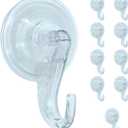 LITES-UP Clear Heavy Duty Suction Cup Hooks for Wreaths, Bathroom, Kitchen, and Home Organization, Strong Hold on Glass, Tile, and Windows, Reusable, Holds Up to 15 lbs, Set of 10