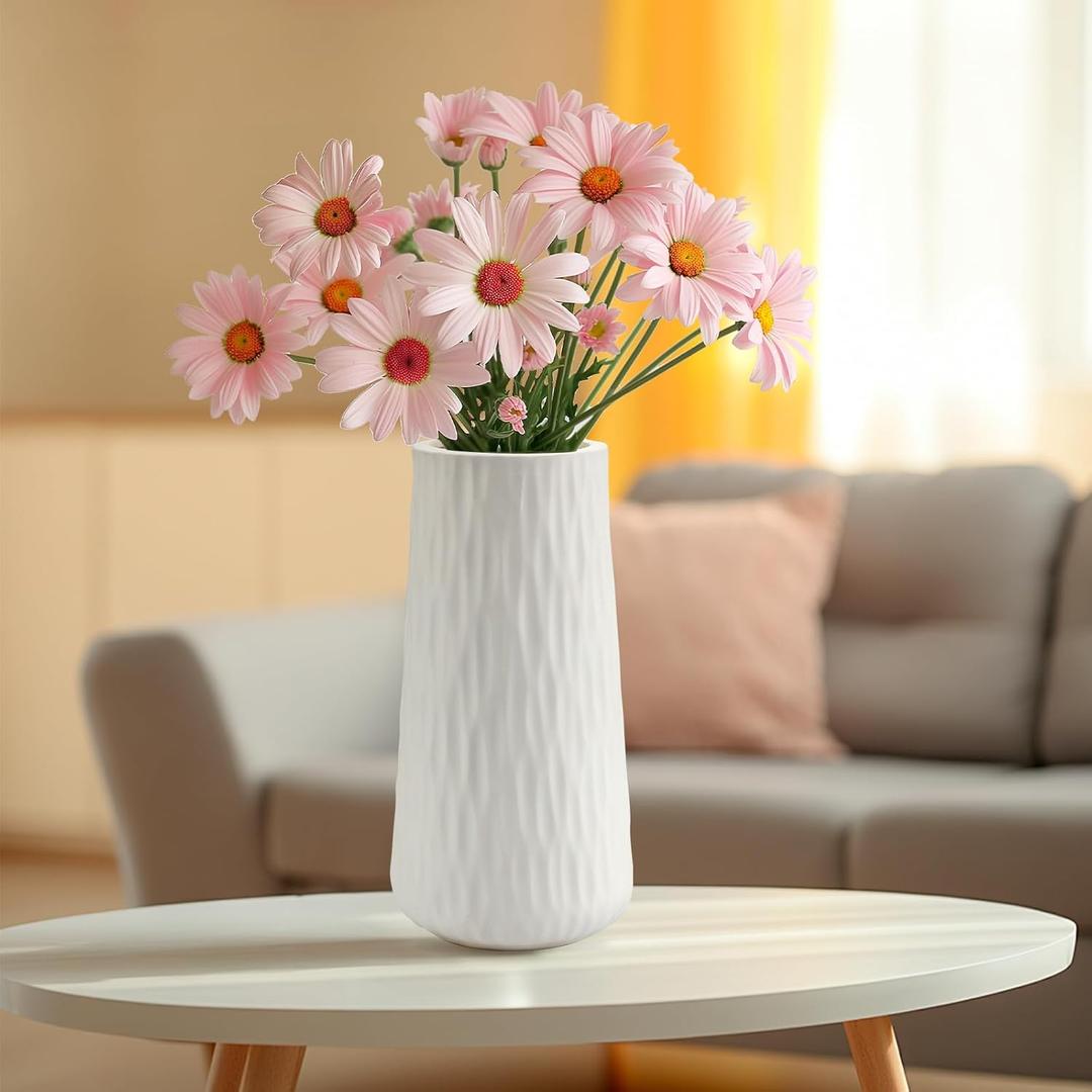 Flower Vase - White Ceramic Home Decor Vase10 Inch Large Vases for Modern CenterpiecesCylinder Vase for Dining Table Decor (10in)