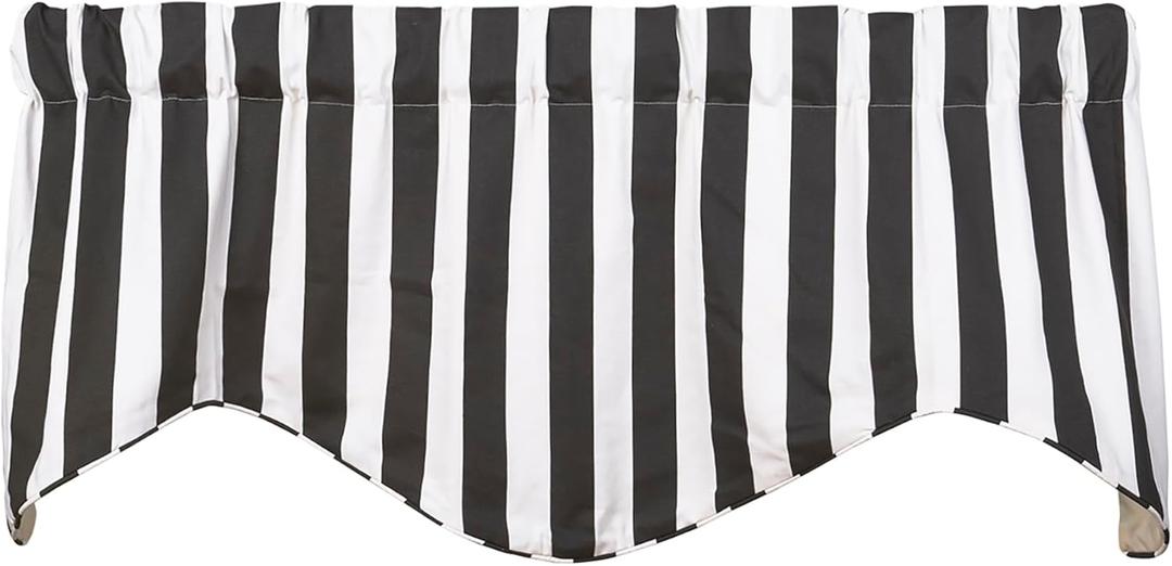 Window Treatments Valance Curtains Kitchen Window Valances or Living Room Curtains Short Swag Valence Striped Black and White, Rod Pocket 53" x 18"