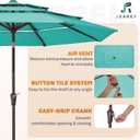 JEAREY 9FT 3 Tier Patio Umbrella Outdoor Market Umbrella Table Umbrellas with 8 Ribs 1.5 Pole Push Button Tilt and Crank UV Protection for Garden,Peacock Blue