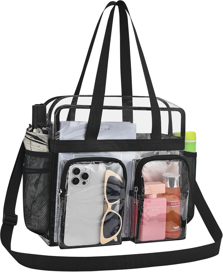 Oraben Clear Tote Bag Clear Bag Stadium Approved 12x6x12 Stadium Bag for Work, Sports Games,Gym (Black)