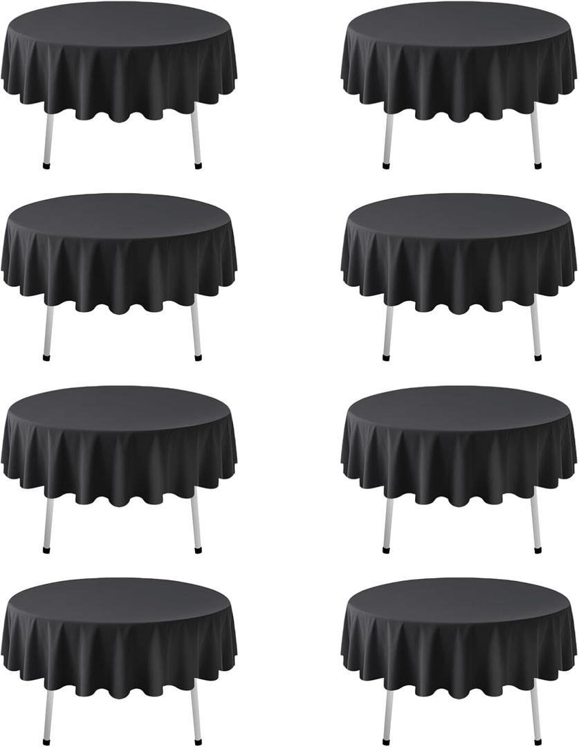8 Pack Black Round Tablecloth 60 Inch Black Table Cloth for Round Tables, Reusable and Washable Polyester Tablecloth Stain Wrinkle Resistant Decorative Table Cover for Wedding Party Dining Banquet