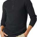 Amazon Essentials Men's Long Sleeve Waffle Henley Shirt (X-Large, Black)