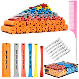 90 Pcs Hair Perm Rods Set, 6 Sizes Plastic Hair Curling Rods with Hair Clips Rat Tail Comb, Cold Wave Rods for Long Short Hair Hairdressing Styling Tools