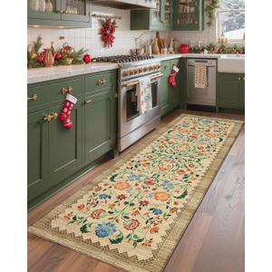 GarveeHome Floral Rug 2x6 Runners for Hallways, Boho Kitchen Runner Rugs Non Slip Bath Runners, Vintage Washable Runner Rug for Bedroom, Soft Long Rugs for Entryway Bathroom Laundry Dorm, Beige