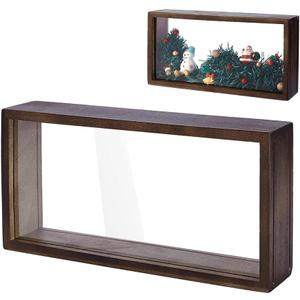 AHANDMAKER 2Pcs Brown Shadow Photo Frame Double Acrylic Shadow Boxes Display Cases Wooden Dried Flower Frame DIY Display Storage Box for Home Decor, Specimens, Handicrafts 13x5.3x26cm