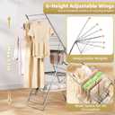 Clothes Drying Rack Foldable, 2-Tier Stainless Steel Heavy Duty Laundry Rack with Adjustable Height Wings, Sock Clips, Space Saving Drying Rack Clothing for Indoor & Outdoor, Apartment, Balcony, Large