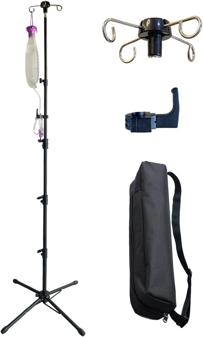 Four-Leg Portable IV Pole for Travel, Adjustable IV Poles Bag Stand Feeding Tube Holder Stand, for Pediatric Nursing Clinic HomeCare or Traveling