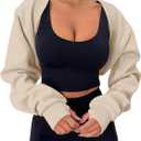 MISSACTIVER Women's Long Sleeve With Thumb Hole Bolero Shrug Top Open Front Fleece Loose Fit Cropped Shawl Sweatshirt Workout (Apricot) S