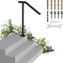 Handrails for Outdoor Steps, Single Post Wrought Iron Handrail for 1, 2, 3 Step, Outdoor Stair Rail Handrails with DIY Took Kit, 37" H Black Hand Rail Powder Coating for Concrete Steps or Wood Stairs