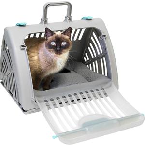SportPet Designs Sport Pet Foldable Travel Cat Carrier with A Waterproof Bed - Front Door Plastic Collapsible Carrier, Gray (CM-10064-CS01) (Medium) SportPet Designs Sport Pet Foldable Travel Cat Carrier with A Waterproof Bed - Front Door Plastic Collapsible Carrier, Gray (CM-10064-CS01) (Medium)