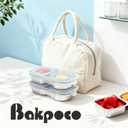 Bakpoco 3 Packs Stainless Steel Snack Containers For Kids Adults, 2 Compartment Reusable Metal Snack Boxes With Leak-Proof Lids, Compact Lunch Food Storage Container, 400ml