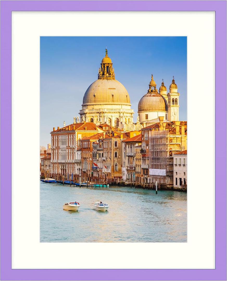 wyooxoo 16x20 Picture Frame Made of Solid Wood Purple Photo Frames Display Pictures 12x16 with Mat or 16x20 Without Mat Colorful Frame For Horizontal Vertical Wall Mounting