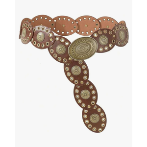 INOGIH Womens Wide Western Cowboy Disc Belt Vintage Cowgirl Concho Leather Belts Boho Style for Jeans Dress Skirt