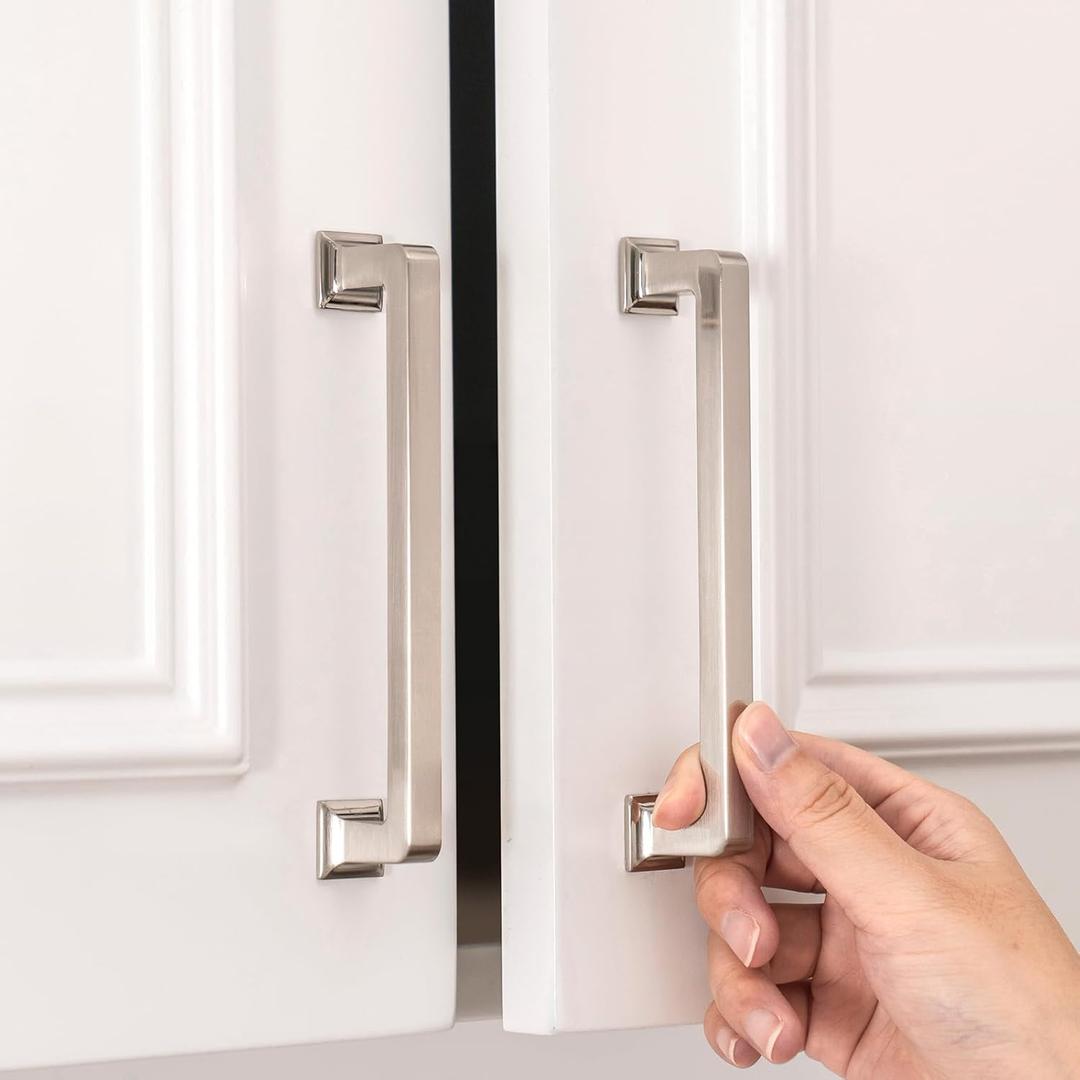 homdiy 20 Pack 5-1/16 Inch Brushed Nickel Cabinet Pulls, Solid Heavy-Duty Zinc Alloy Kitchen Handles, Modern Square Drawer Pulls for Cupboard, Dresser, Wardrobe