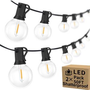 100ft 2-Pack Outdoor G40 LED Globe String Lights Dimmable Waterproof Shatterproof Light Strings with 52 Bulbs Connectable Commercial Hanging Lights for Christmas Patio House Backyard Balcony Party (Black)