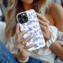 for iPhone 15 Pro Max Case, Wireless Charging Compatible,Dual-Layer Protection with Cute Wildflower Design, Soft Silicone + Hard Shell, Chic Phone Cover for Women - Blue Safari Delight