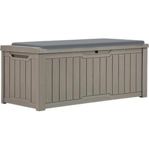 YITAHOME 120 Gallon Resin Deck Box, Weather Resistant Outdoor Storage Box for Patio Pillow, Garden Tools, Pool Supplies, Lockable, Easy Assembly, Extra Seat or Table with Cushion (Light Brown) (Taupe)