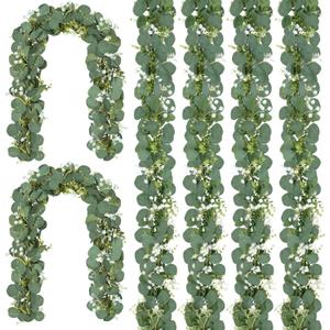 CQURE 6 Pack 5.9Ft Eucalyptus Garland,Artificial Eucalyptus Flowers Leaves Table Greenery Garland Wreath Vines for Wedding Party Table Bedroom Wall Decor