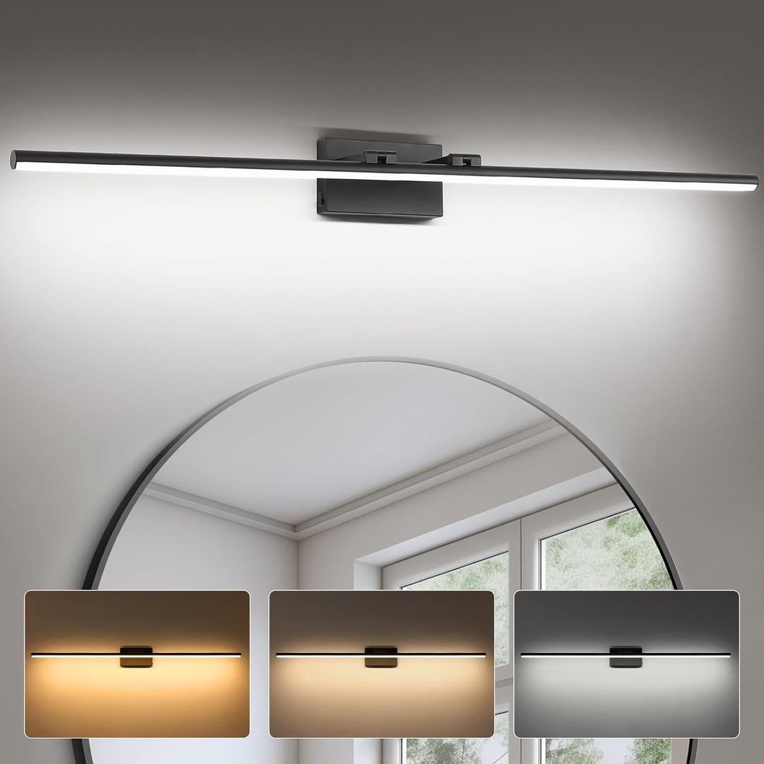 LED Bathroom Vanity Light, Modern Bathroom Light Fixture Over Mirror (3000K/4000K/6000K, Dimmable), Vanity Light Bar with Angle Adjustable, 48 Inch, Black