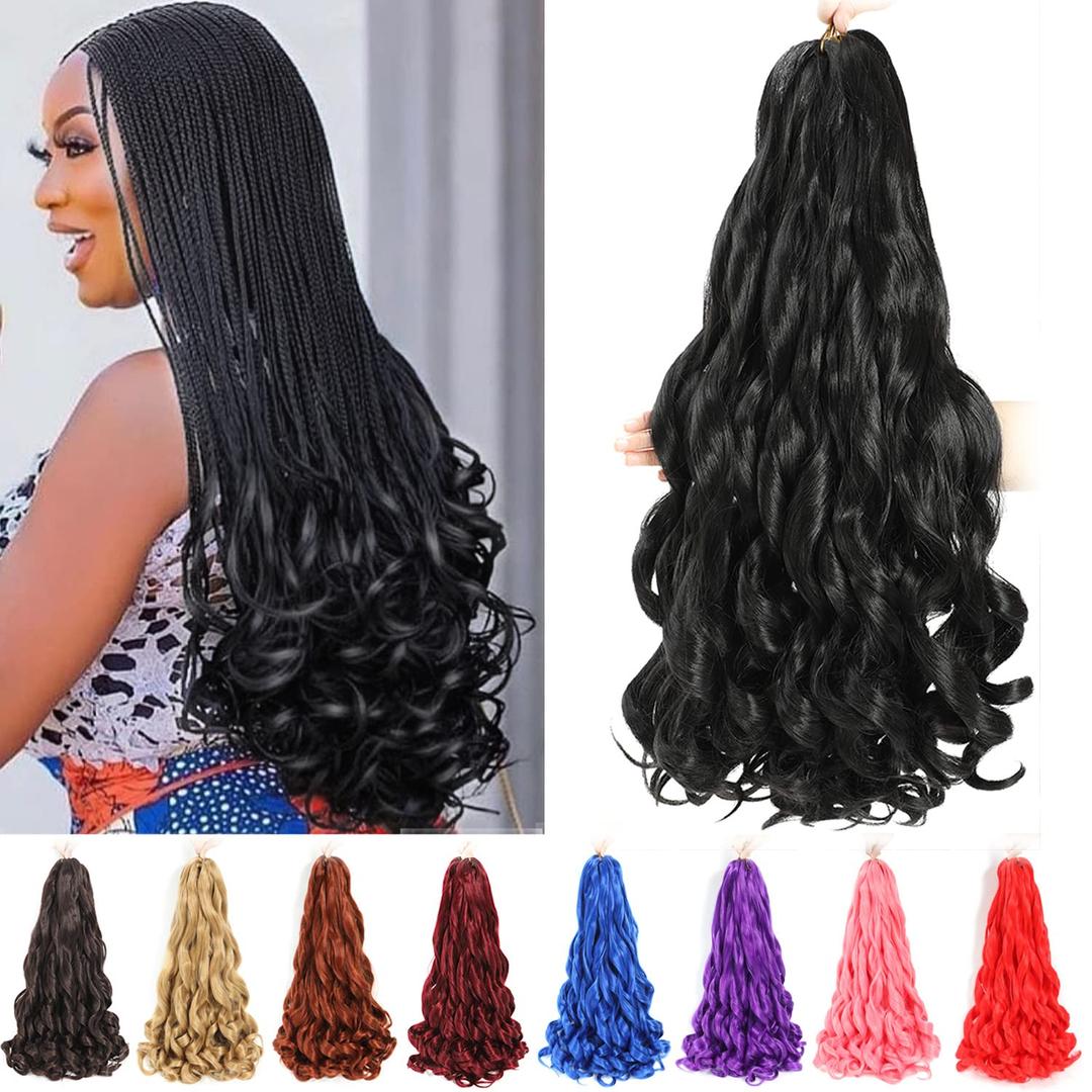 French Curly Braiding Hair 24 Inch 8 Packs Black - Pre Stretched Bouncy Braiding Hair- Loose Wavy Synthetic Hair Extensions for Black Women (24 inch 8 packs, 1B)