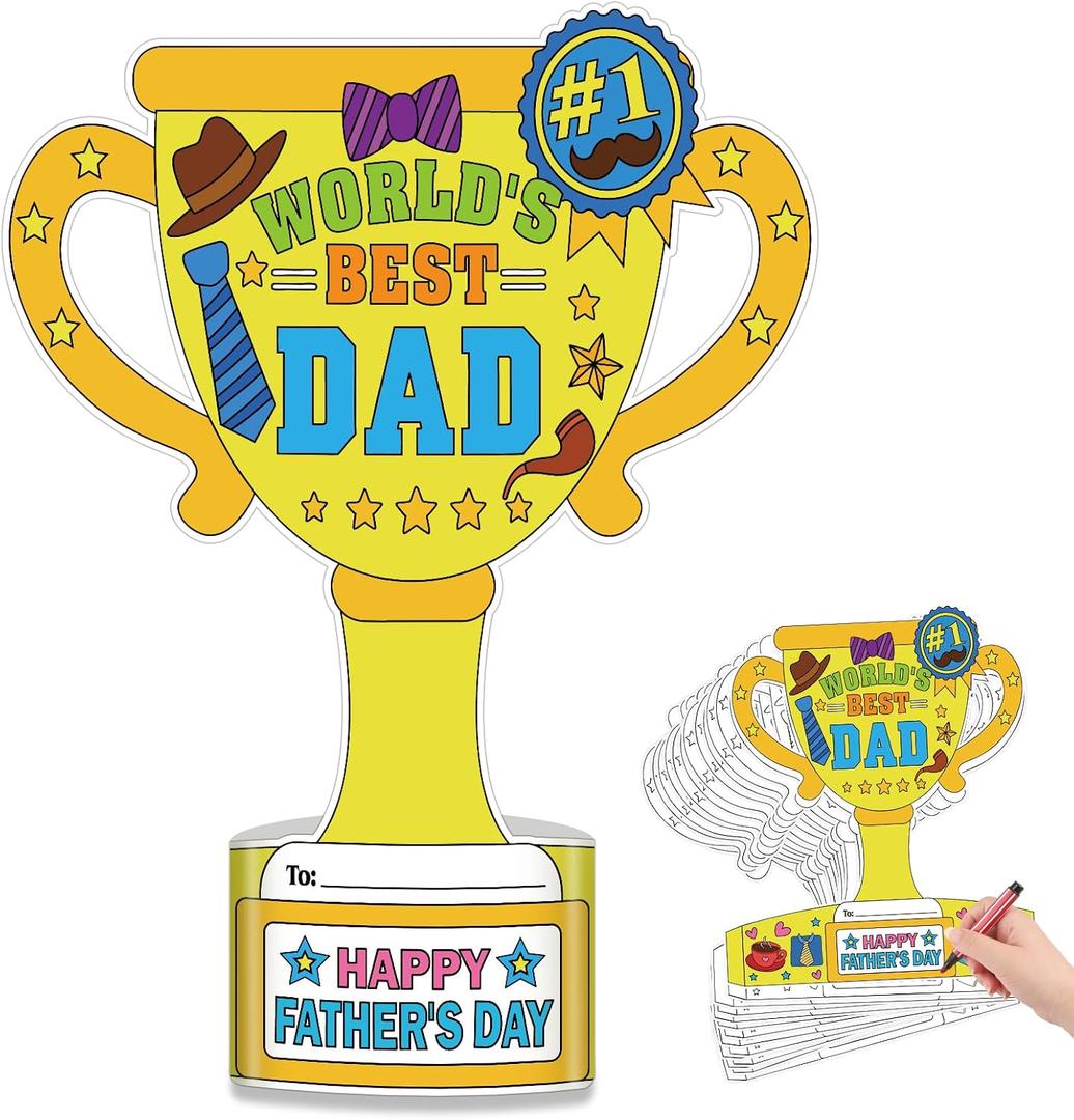 2 x Qpout 36 PCS Fathers Day Trophy Craft Kit for Kids, DIY Color Your Own Best Dad Trophy & Card, Fun Fathers Day Crafts for Kids, Art Activities for Home or School