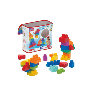 MEGA BLOKS First Builders Toddler Blocks Toys Set, Big Building Bag with 80 Pieces and Storage, Blue, Ages 1+ Years