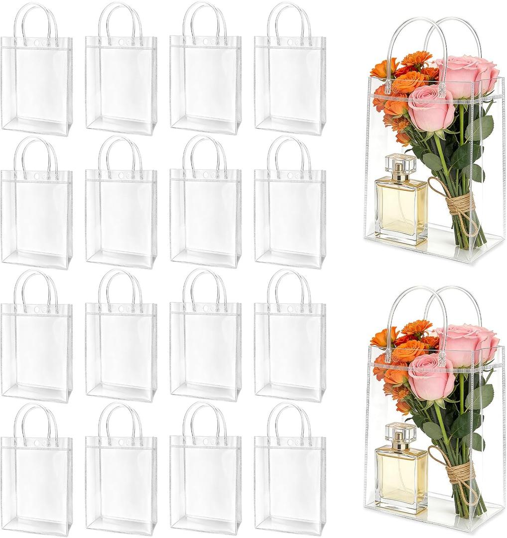 Zmpkhba 40 Pack Clear Plastic Gift Bags with Handles, 8.9 x 6.7 x 2.6 Inches Reusable PVC Party Favor Bags, Transparent Shopping Bags Bulk for Merchandise, Retail, Boutique, Party Favors, Wedding, Birthday