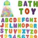 Bath Toys Organizer + 36 Soft Foam ABC 123 Letters & Numbers Bathroom Alphabet Baby Toys for Early Learning Foam Letters and Quick Dry Storage Net Bag (Blue)