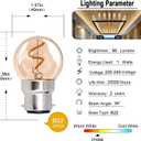 2W B22 G40 LED Filament Light Bulb Dimmable Mini Led Bulb 120V 20W Equivalent LED Edison Light Bulb 2200K Warm White Decorative Lights Bulb Amber Glass Outdoor Lighting for Bar Home,5-Pack