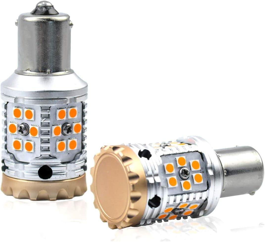 LivTee 3156 3056 P27W LED Turn Signal Light Blinker Bulbs - Error Free Canbus - Anti Hyper Flash, Amber Yellow