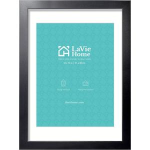 LaVie Home 12x15 Picture Frame Black Poster Frame, Display Pictures 8.5x11 with Mat or 12x15 Without Mat, Stable and Sturdy Frame and Polished Plexiglass, Horizontal and Vertical Format of The Walls