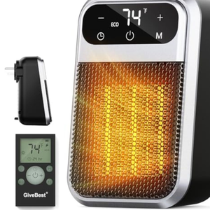 GiveBest Small Plug In Heater, Digital Display Bathroom Heaters for Indoor Use, 800W PTC Ceramic Portable Electric Mini Heat with Adjustable Thermostat and Timer for Office Bedroom Home