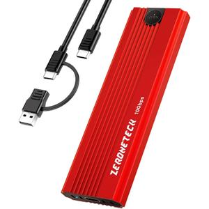 Red M.2 NVMe SATA SSD Enclosure Adapter Tool-Free, 10Gbps USB 3.2 Gen 2 USB C External, M.2 NVMe SATA to USB Reader, Support UASP Trim for M and B+M Keys and Size 2230/2242 /2260/2280 SSDs(up to 8TB)