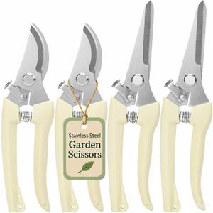 4PACK Pruning Shears, Stainless Steel Garden Shears, Sharp Handhled Gardening Scissors, Bypass & Straight Blade Garden Clippers for Plants, Flowers, Fruits Trees, Gardening Gifts for Women & Men
