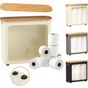 Toilet Paper Storage with Bamboo Lid,Foldable Basket Organizer for Bathroom, Holds 9 Mega/12 Regular Rolls, Waterproof Toilet Paper Holder Storage with Non-Slip Base,Beige