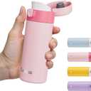 Exllena Small Insulated Water Bottle with Push-Button Lid 7.5oz/220ml Mini Flask, Leakproof Mini Water Bottle for Coffee, Milk, Travel, School & Office Use(Pink & Magenta)