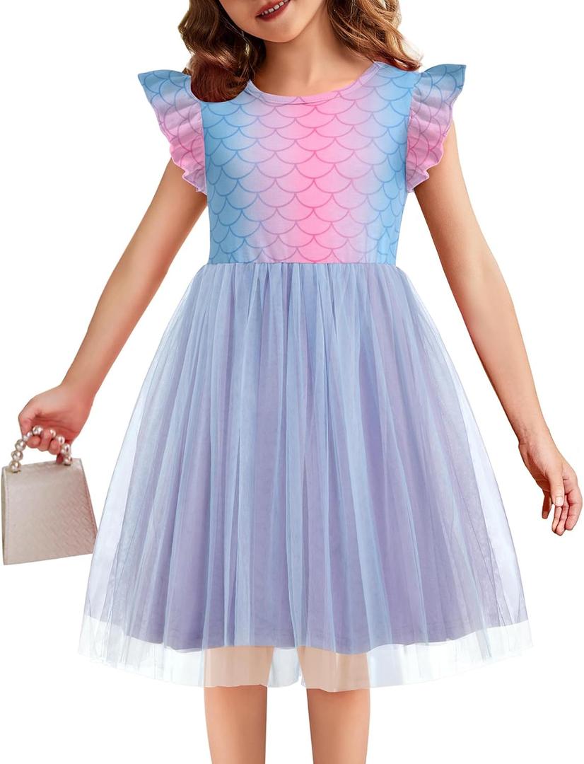 Toddler Tutu Dress Girls Ruffle Tulle Dresses Cute Summer Party Princess Sundress for 2T (Blue Mermaid)