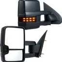 VEVOR Towing Mirrors, Left & Right Pair Set for Chevrolet Silverado (2003-2007)/GMC/Cadillac, Power Heated with Signal Light & LED Driving Light, Manual Telescoping Folding, and Heating Defrost, Black