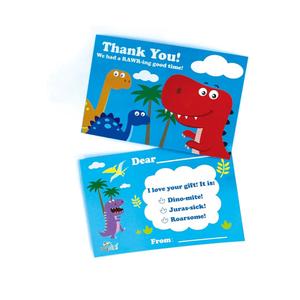 TINYMILLS Dinosaur Birthday Fill In The Blanks Thank You Cards with Envelopes Set (Pack of 20) Premium Double Sided Cardstock Notes Birthday Thank You Cards