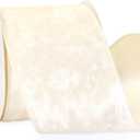 Ribbli Ivory Velvet Wired Ribbon 4 Inch Crushed Velvet Christmas Ribbon for Gift Wrapping Christmas Tree Decoration Crafts Wreaths Supplies-Continuous 10 Yards