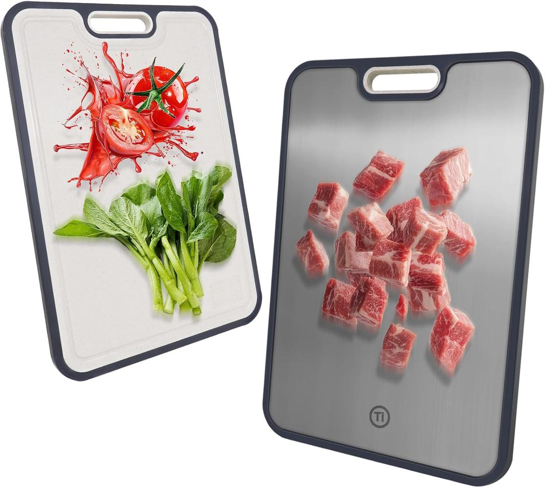 Titanium Cutting Boards for Kitchen, Pure Titanium Metal & Wheat Straw 2 Sided Healthiest Chopping Board, Dishwasher Safe Easy to Clean Large Size 1611