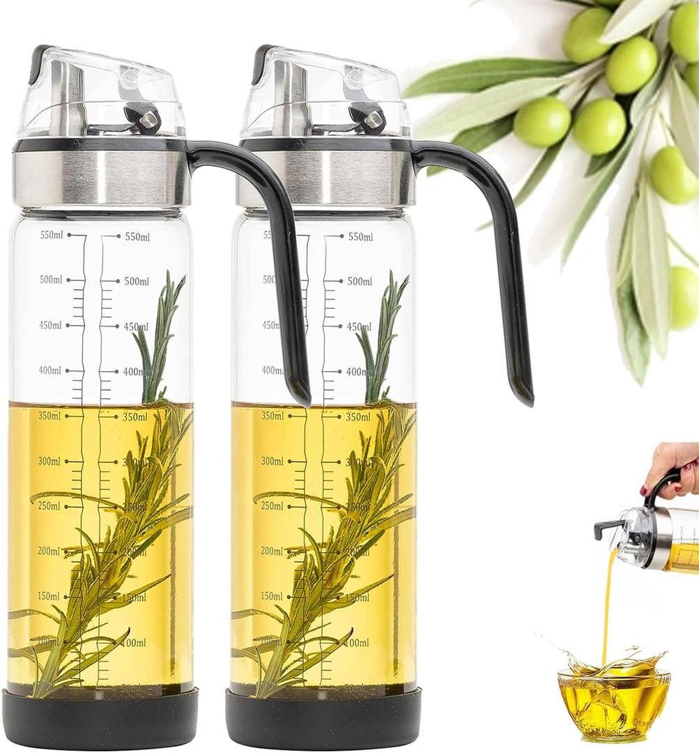 CHEFTOON Olive Oil Dispenser Bottle, Auto Flip bottles for kitchen, 18 OZ with Leakproof Cap, Easy Clean and vinegar dispenser set of 2